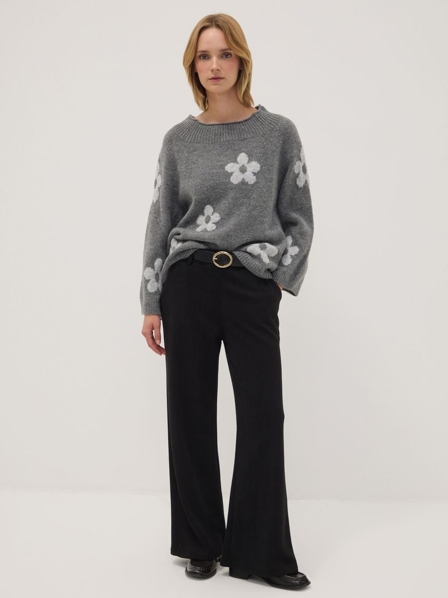 Grey wool-blend jumper with floral pattern, regular fit_0