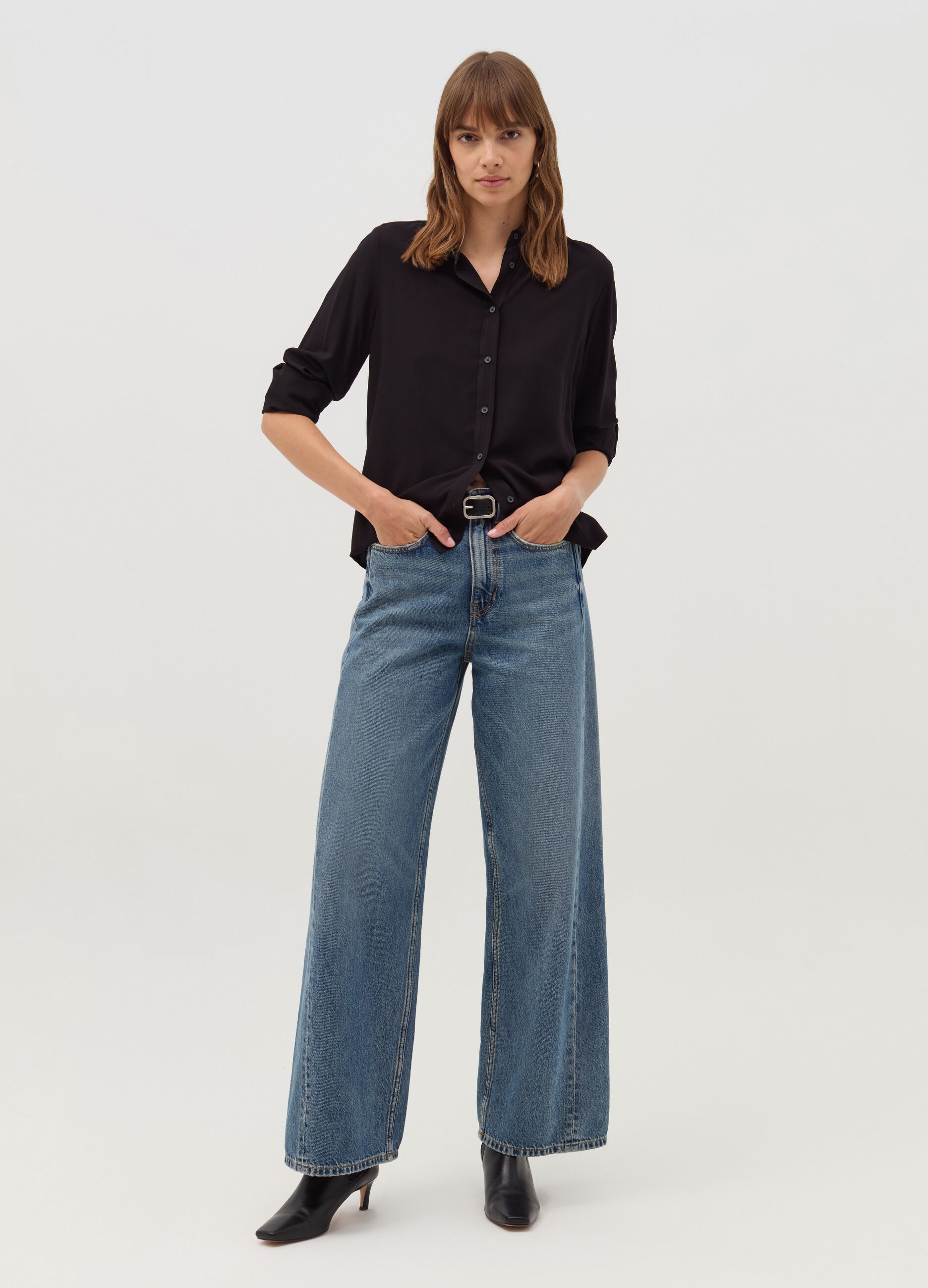 Solid colour viscose shirt
