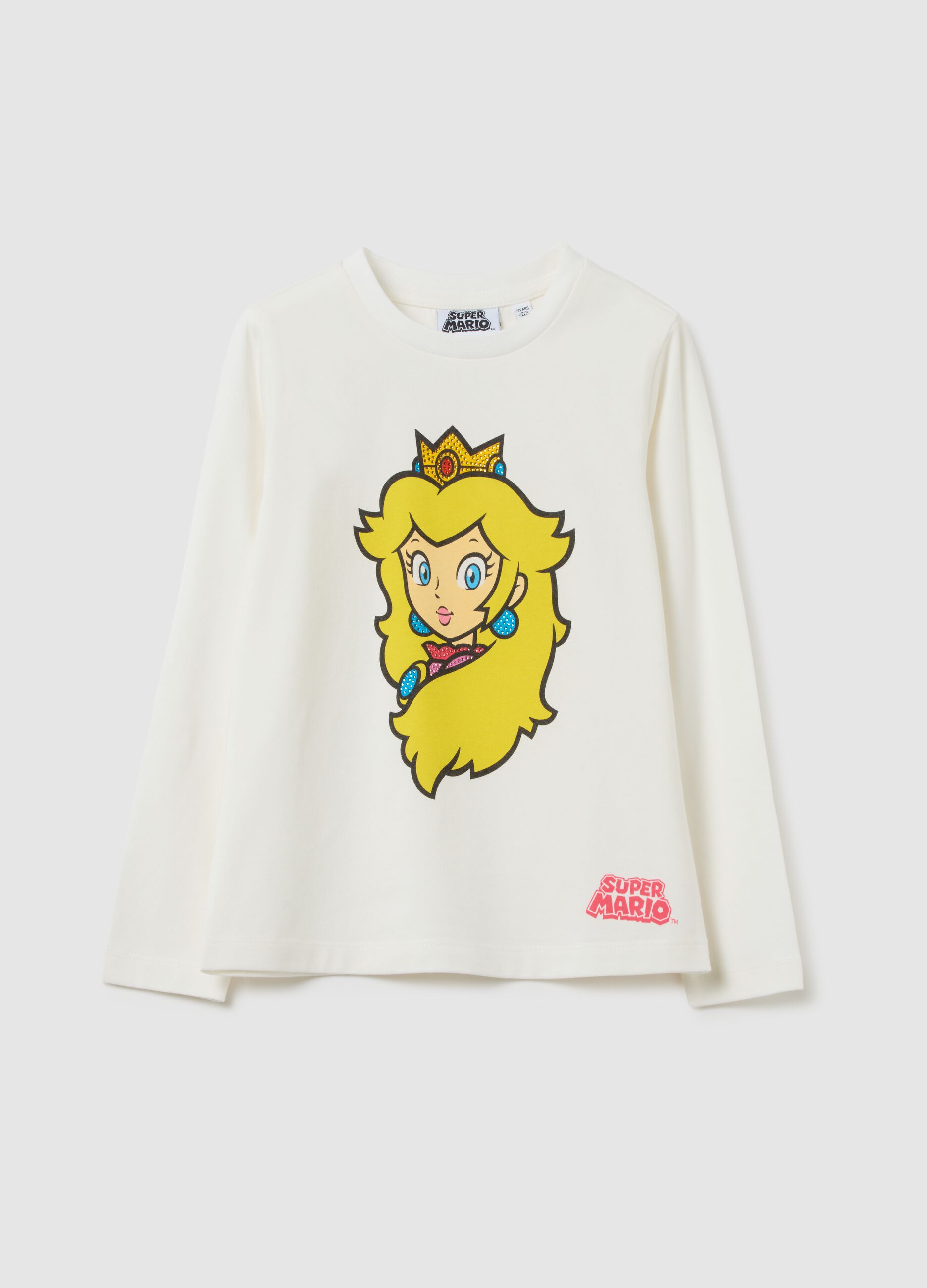 White girls' stretch cotton T-shirt, regular fit with print