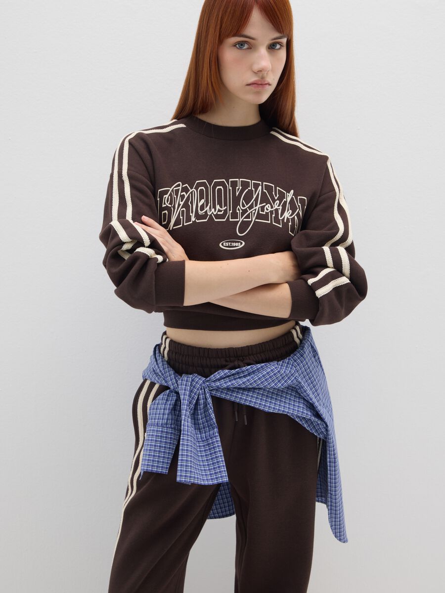 Felpa in misto cotone marrone a righe regular fit_0