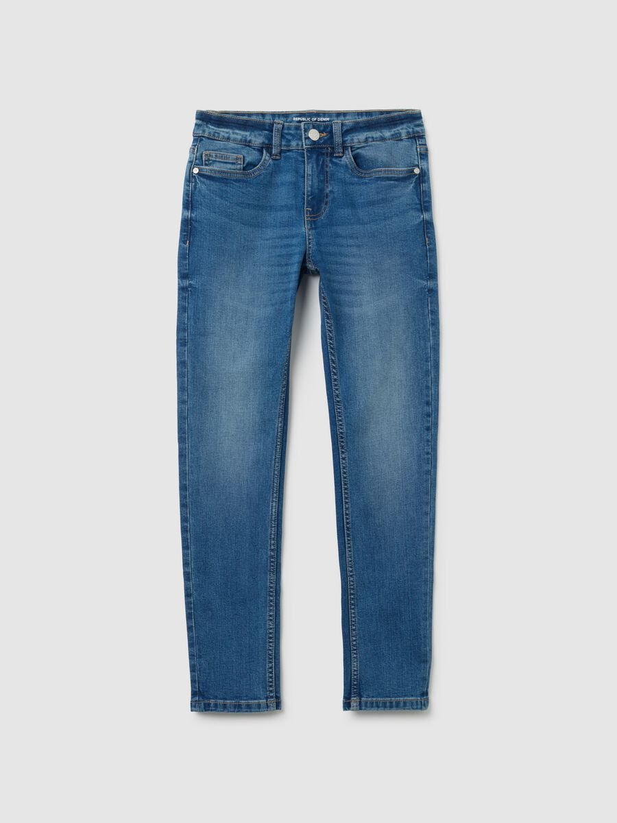 Jeans da ragazzo in cotone elasticizzato blu slim fit_0