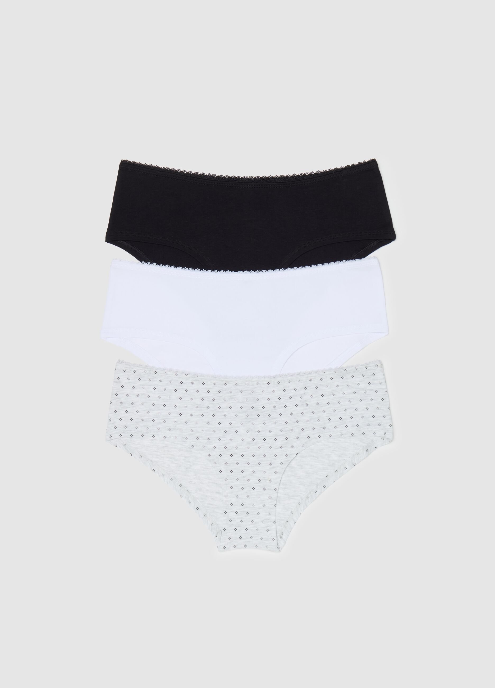Three-pack French knickers with lace