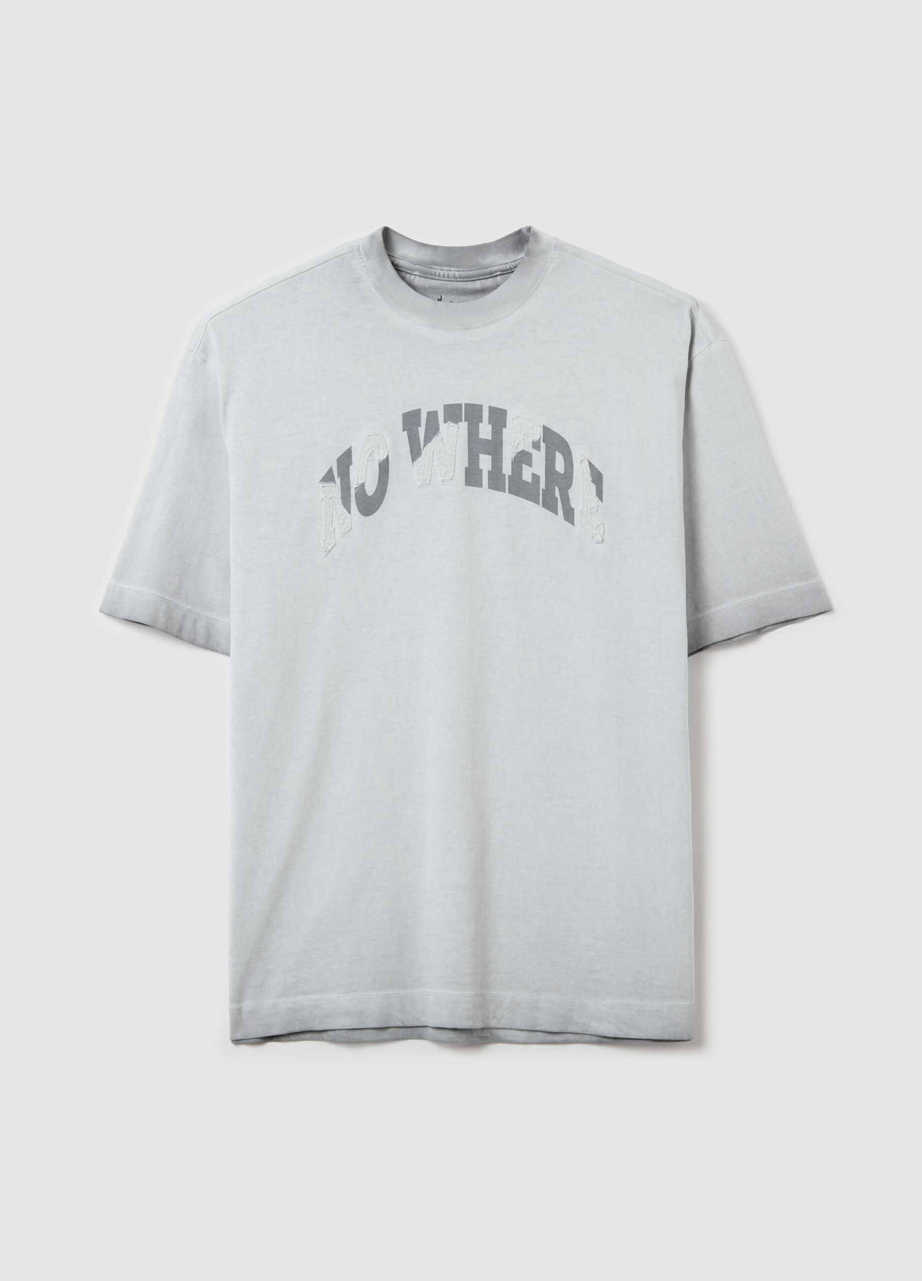 Acid wash cotton T-shirt with "NO WHERE" patch