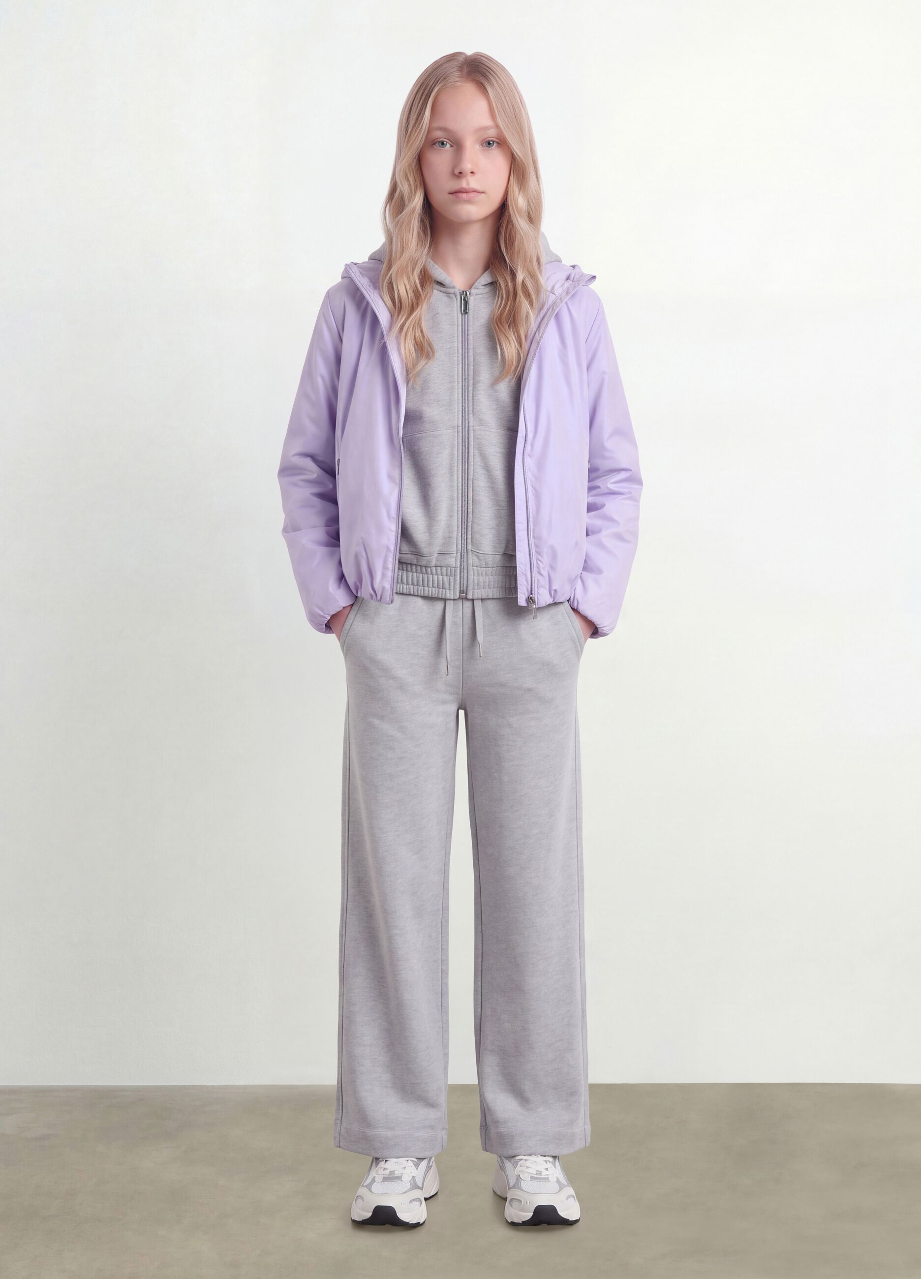 Purple hooded rain jacket with zip for girls
