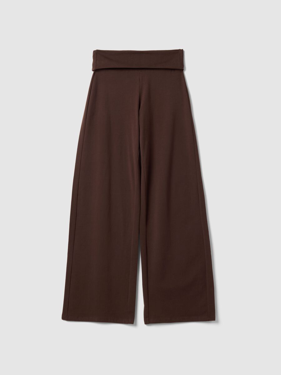 Wide leg stretchy cotton brown jogger trousers_4