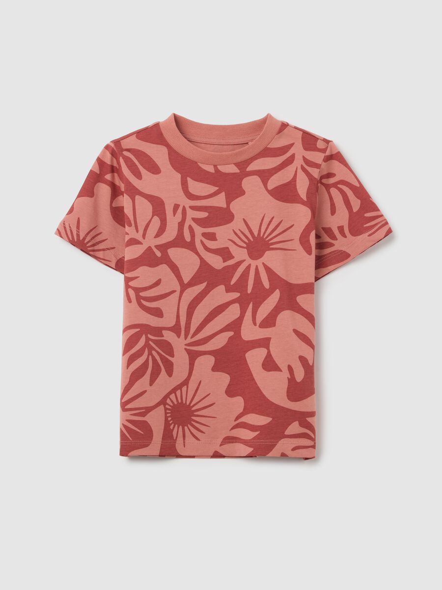 Short sleeve floral printed cotton t-shirt for kids_0