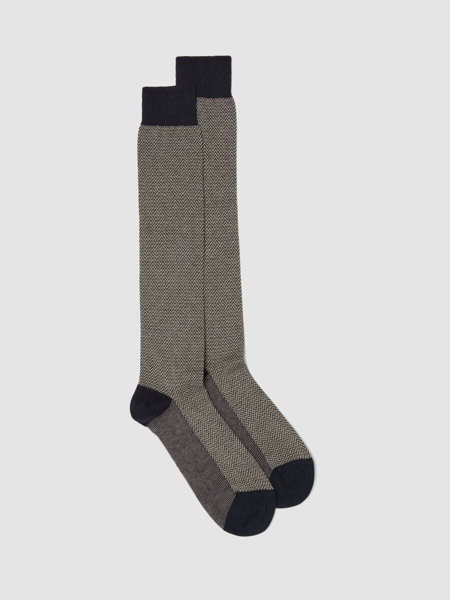 Navy blue long socks in stretch cotton_0