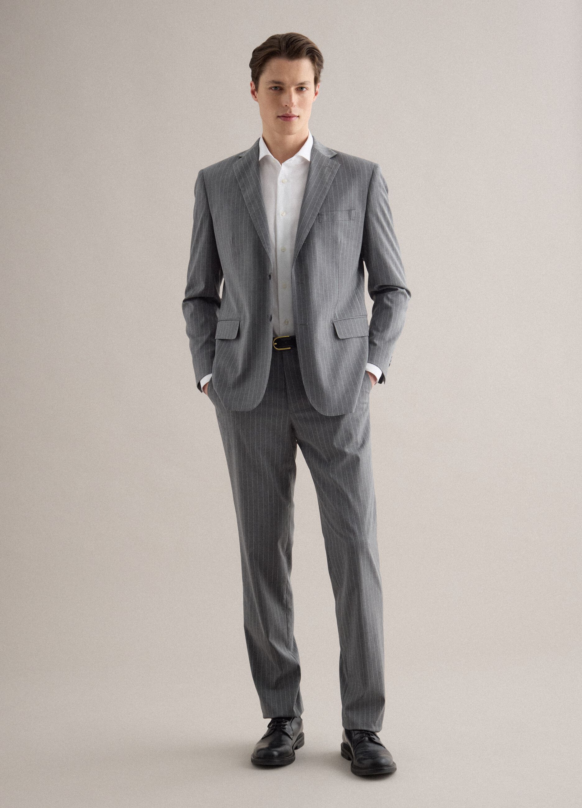 Grey Pinstripe Regular Fit Suit