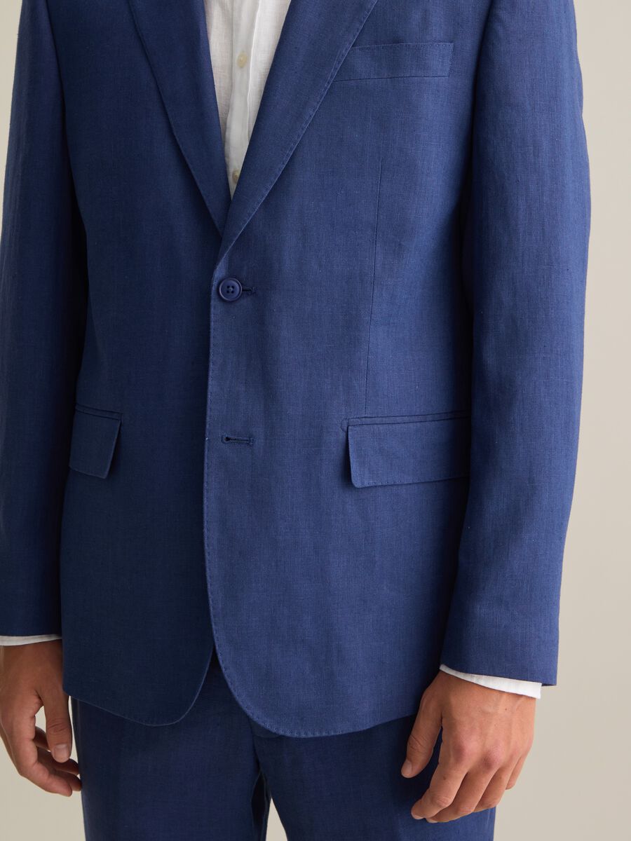 Men's Blazer in Pure Blue Linen Slim Fit_3