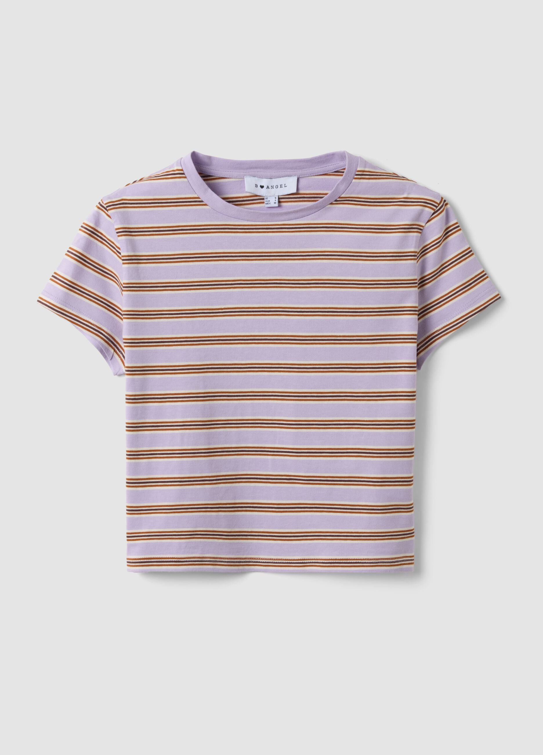 Purple striped pure cotton cropped T-shirt with print