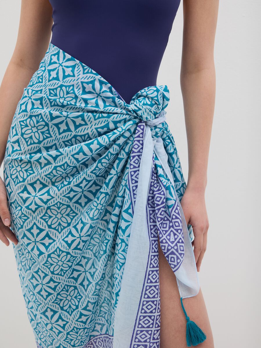 Blue and purple patterned cotton pareo_1