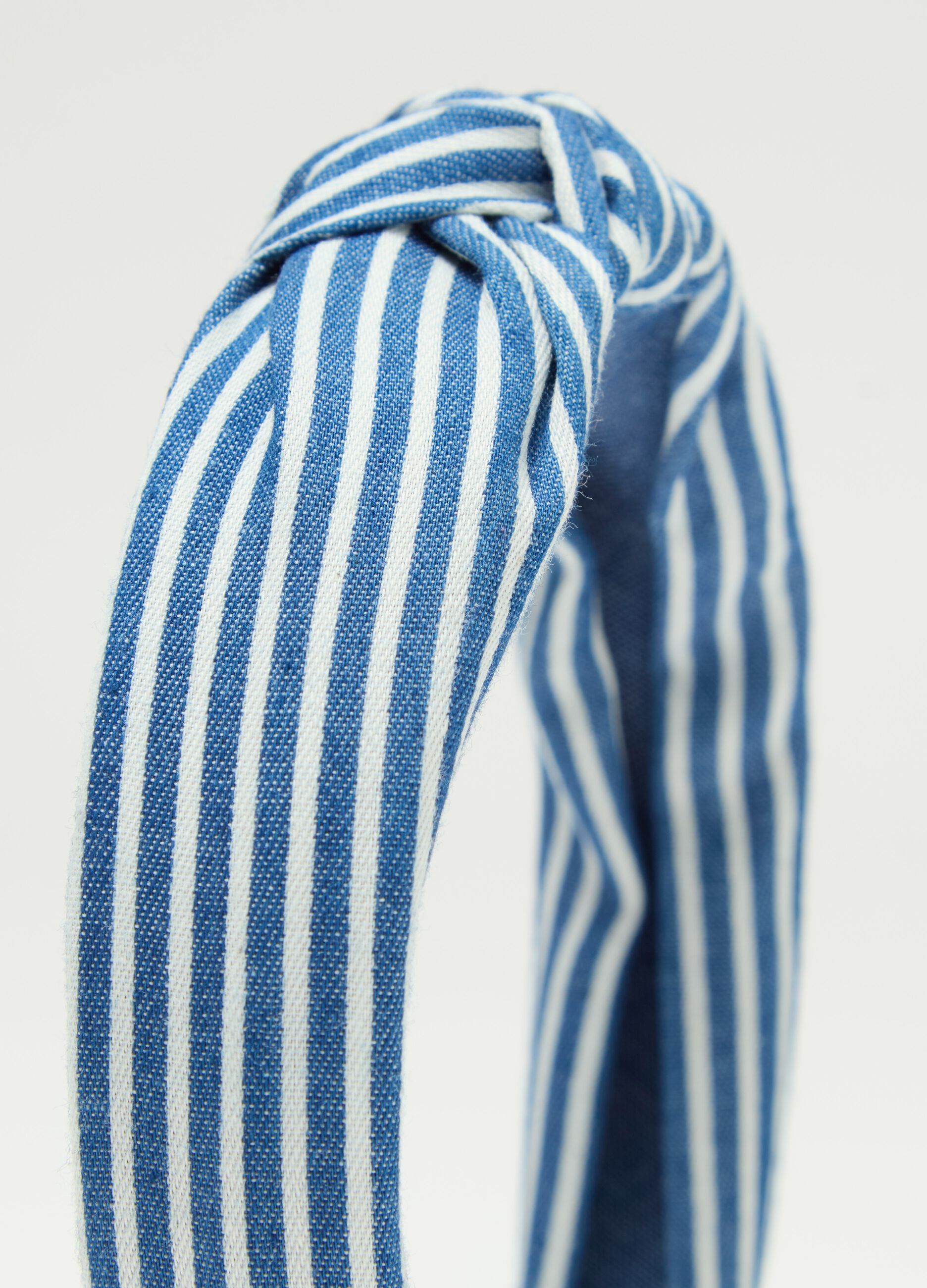 Alice band with white and blue striped knot