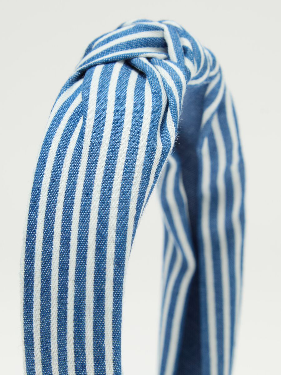 Alice band with white and blue striped knot_1
