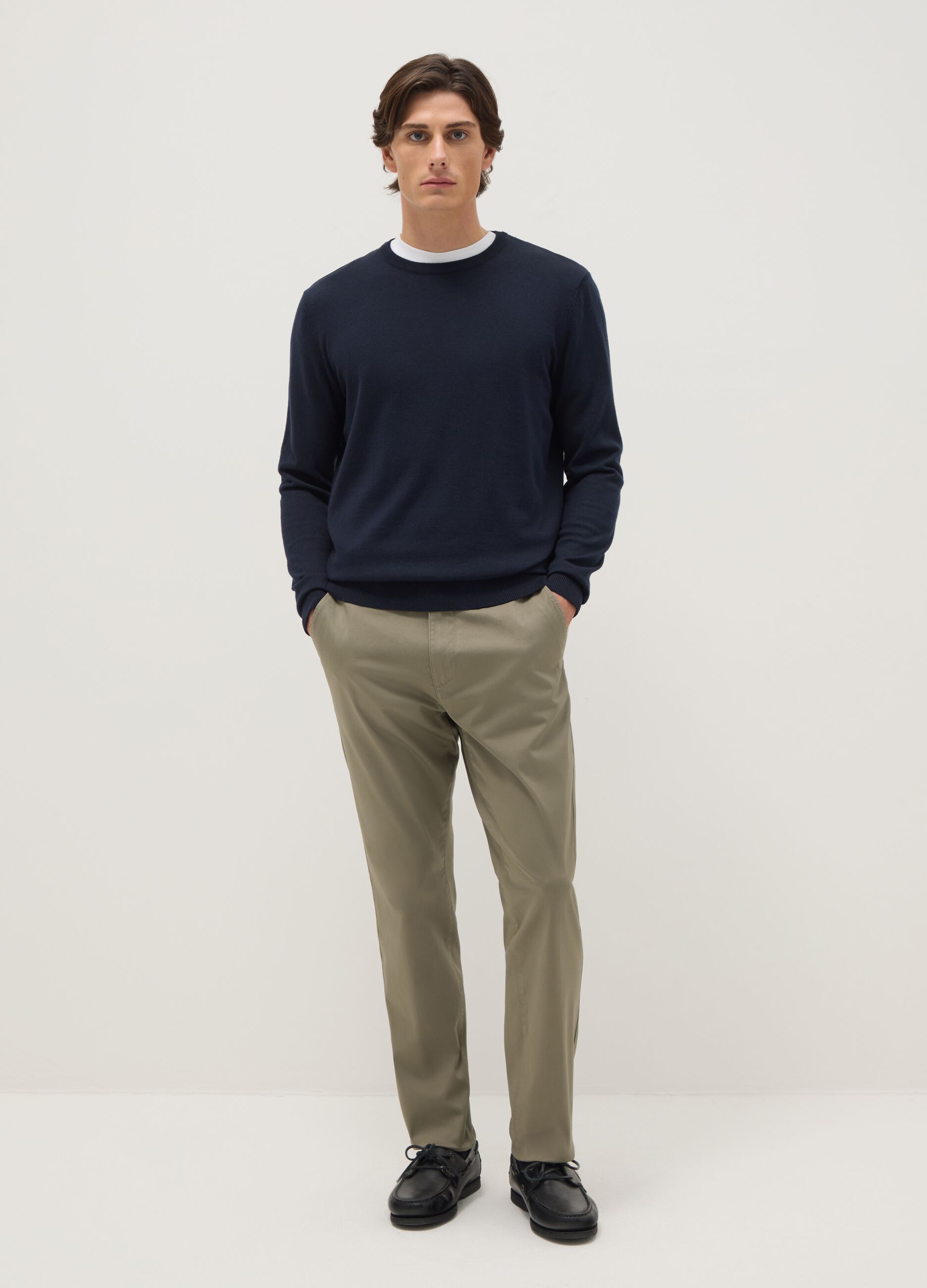 Beige chino trousers in stretch cotton slim fit