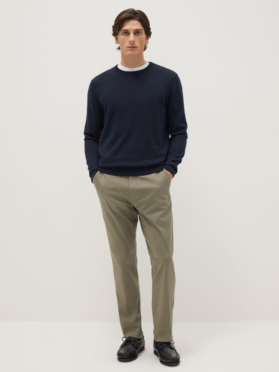 Beige chino trousers in stretch cotton slim fit_0