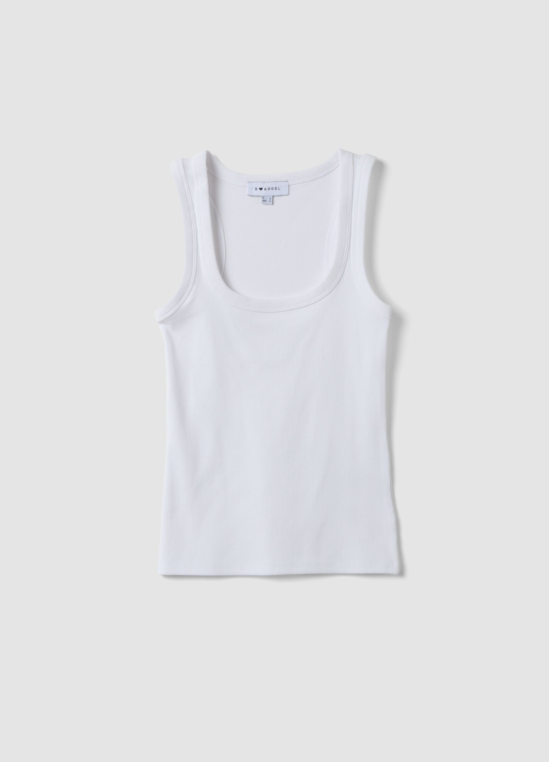 White stretch cotton tank top