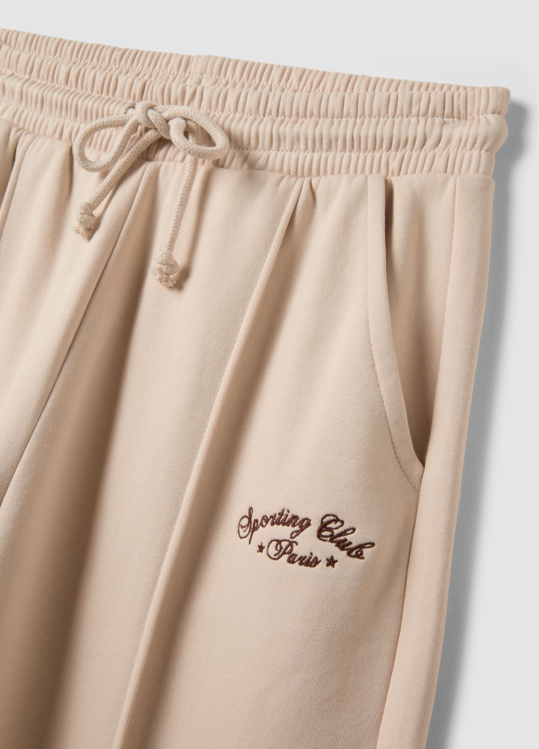 Beige cotton-blend straight-fit joggers