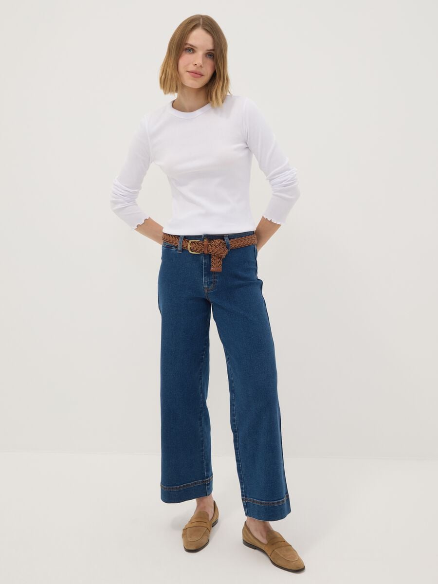 T-shirt bianca in puro cotone a maniche lunghe girocollo regular fit_1