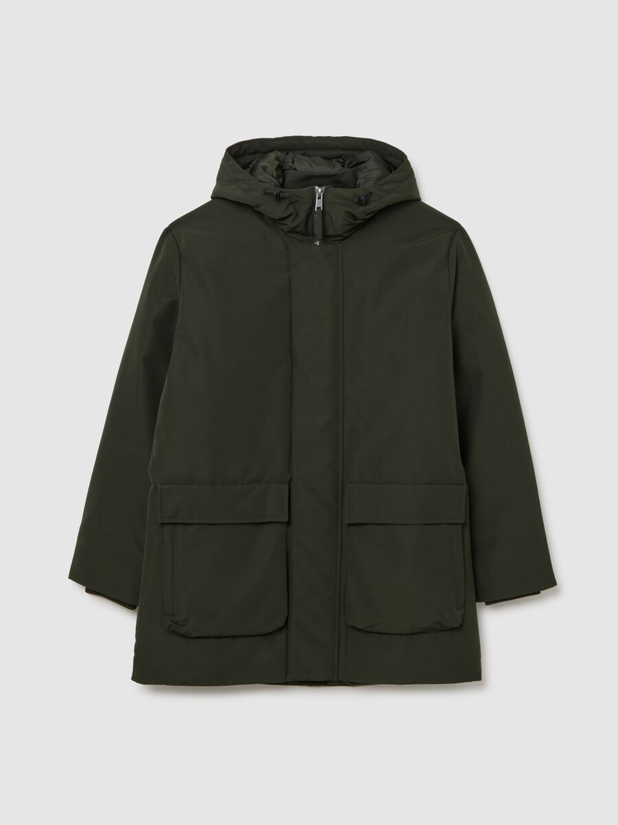 Giacca imbottita verde regular fit con zip e cappuccio_0