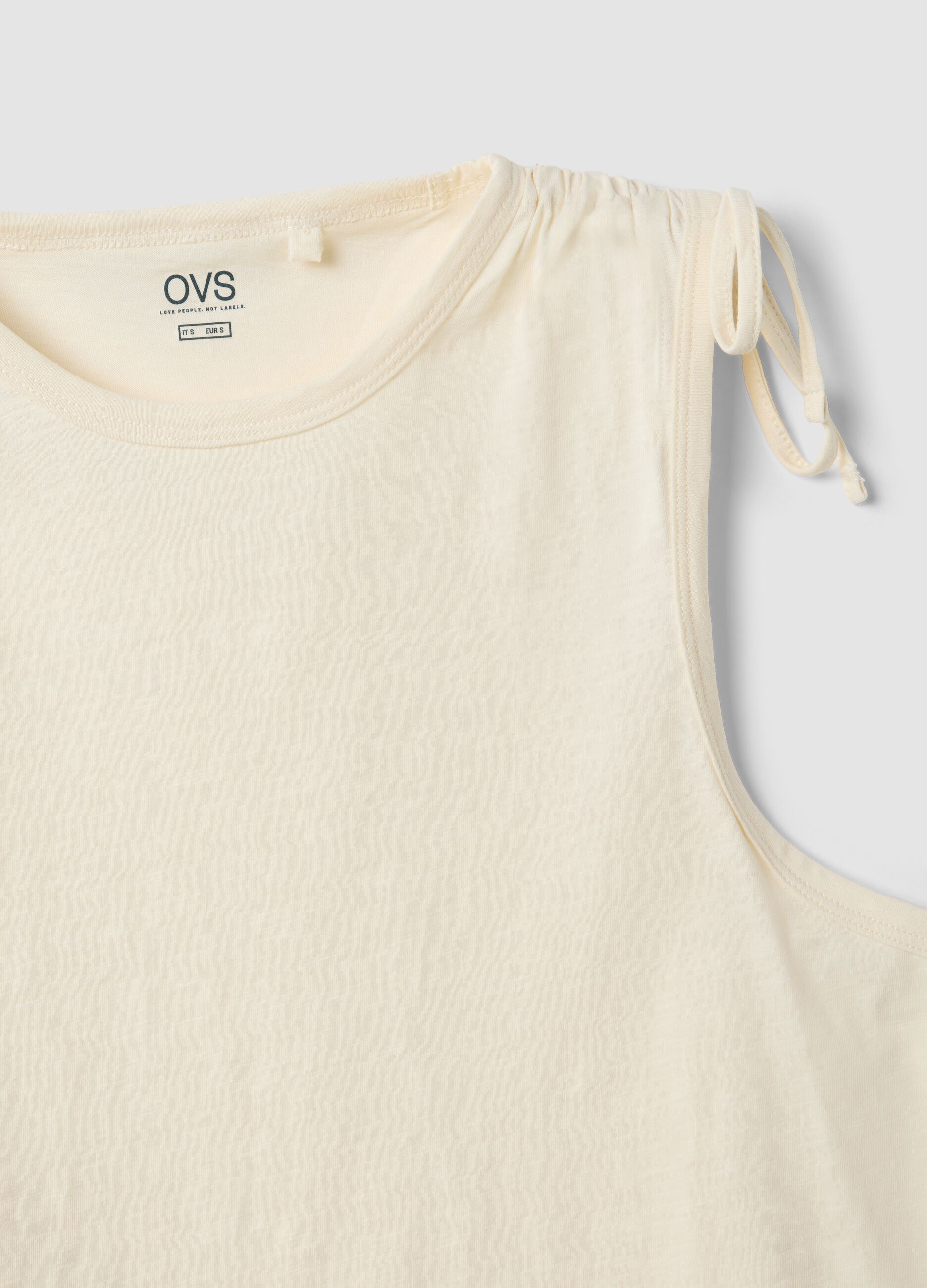 Beige pure cotton top with shoulder ties