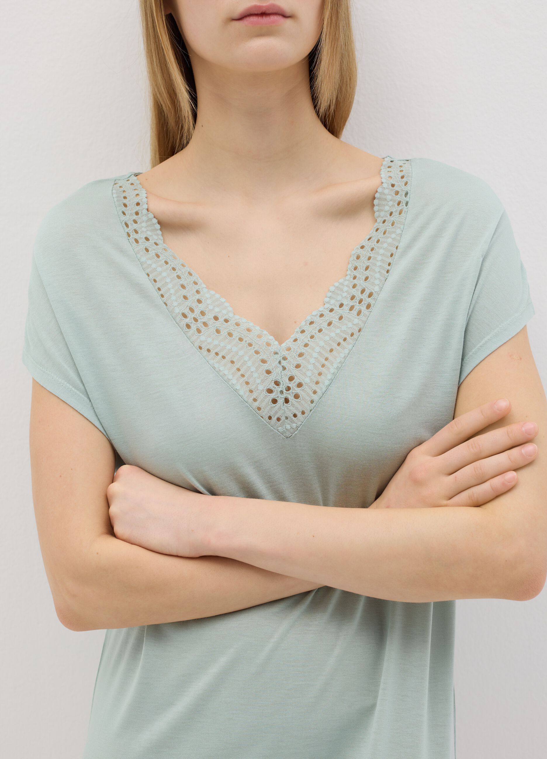 Green nightdress with broderie anglaise insert