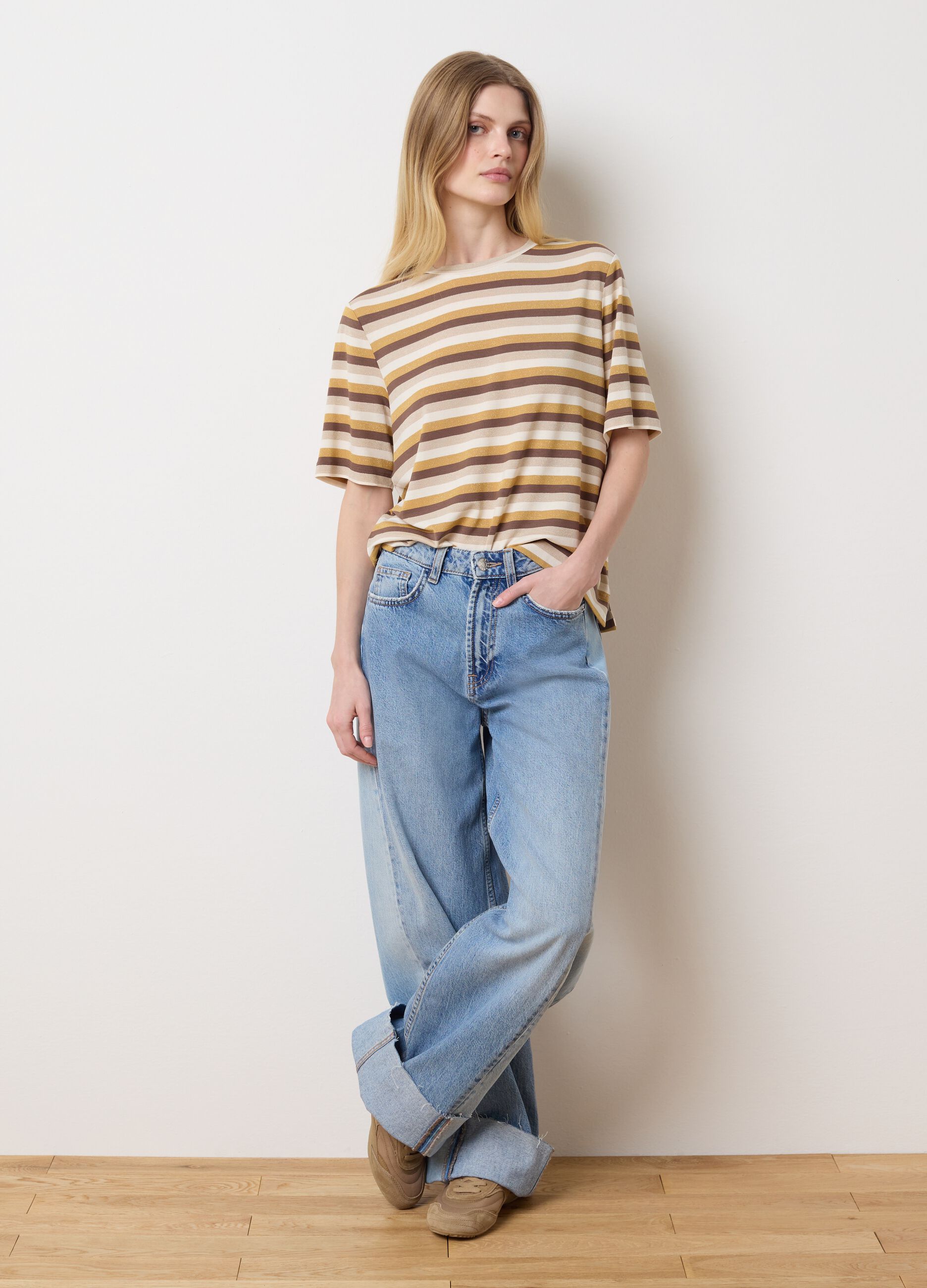 T-shirt with multicoloured stripes and lurex