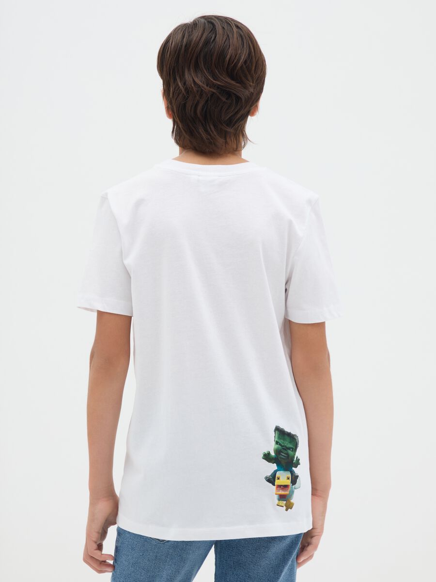 T-shirt da ragazzo in puro cotone bianca over fit con stampa Minecraft_1