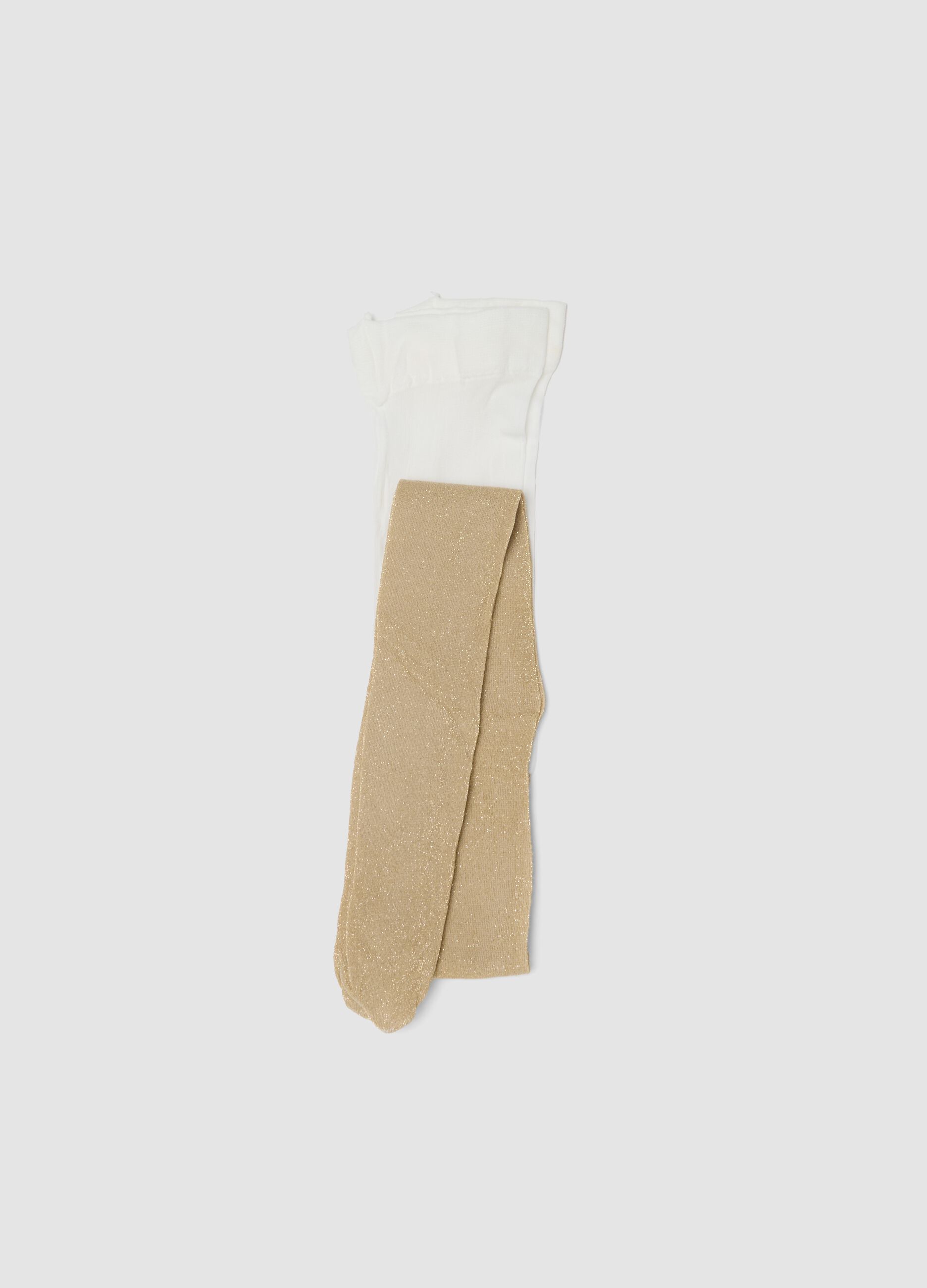 Collant bianco in tessuto elasticizzato con filato brillante