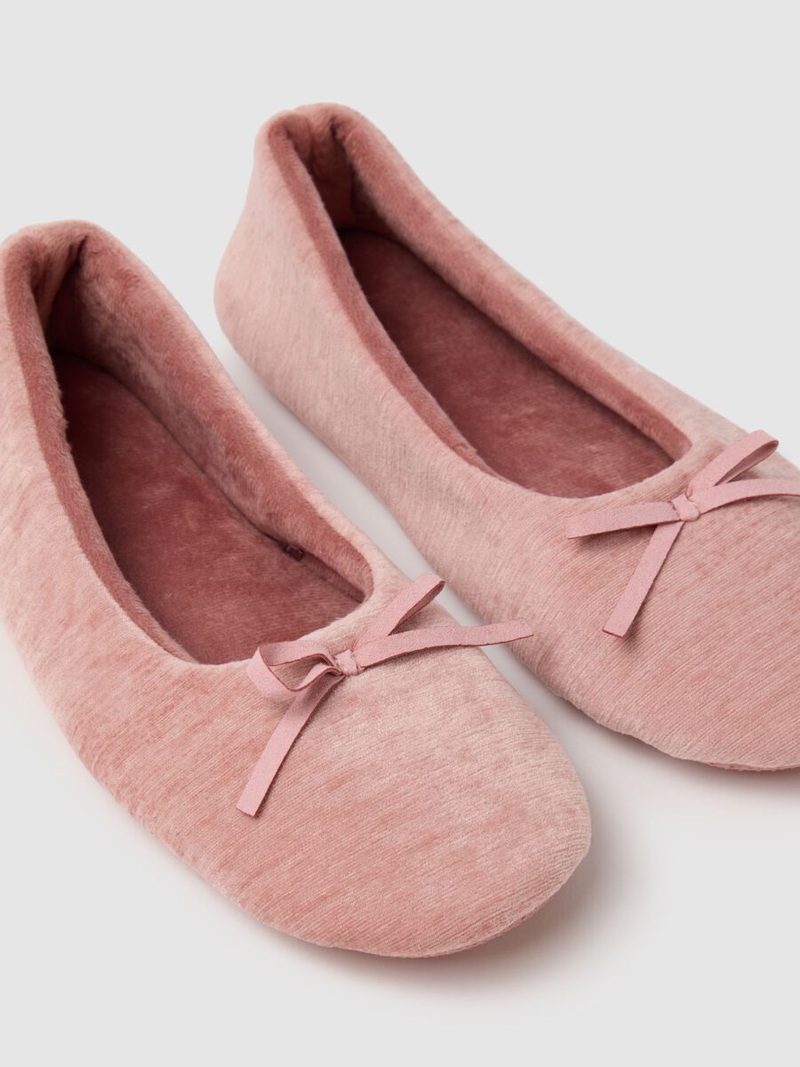 Women's pink velvet ballet flats with bow_1