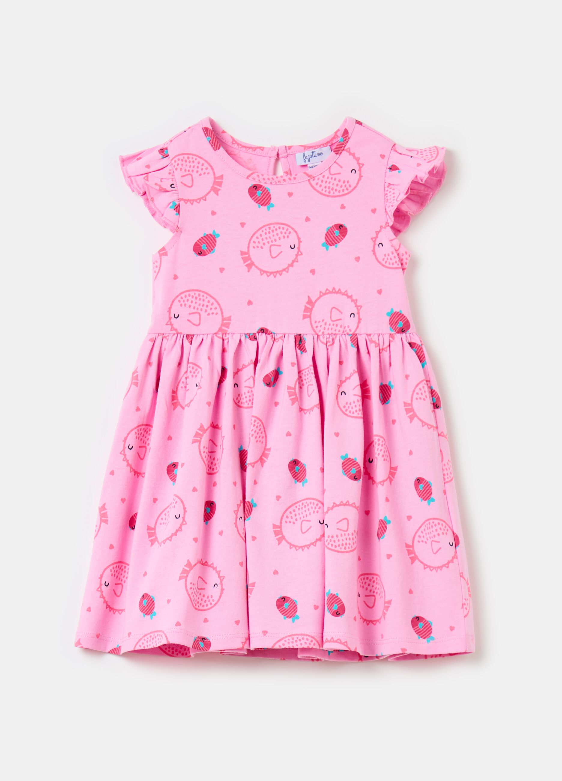 100% cotton jersey dress with small fish print