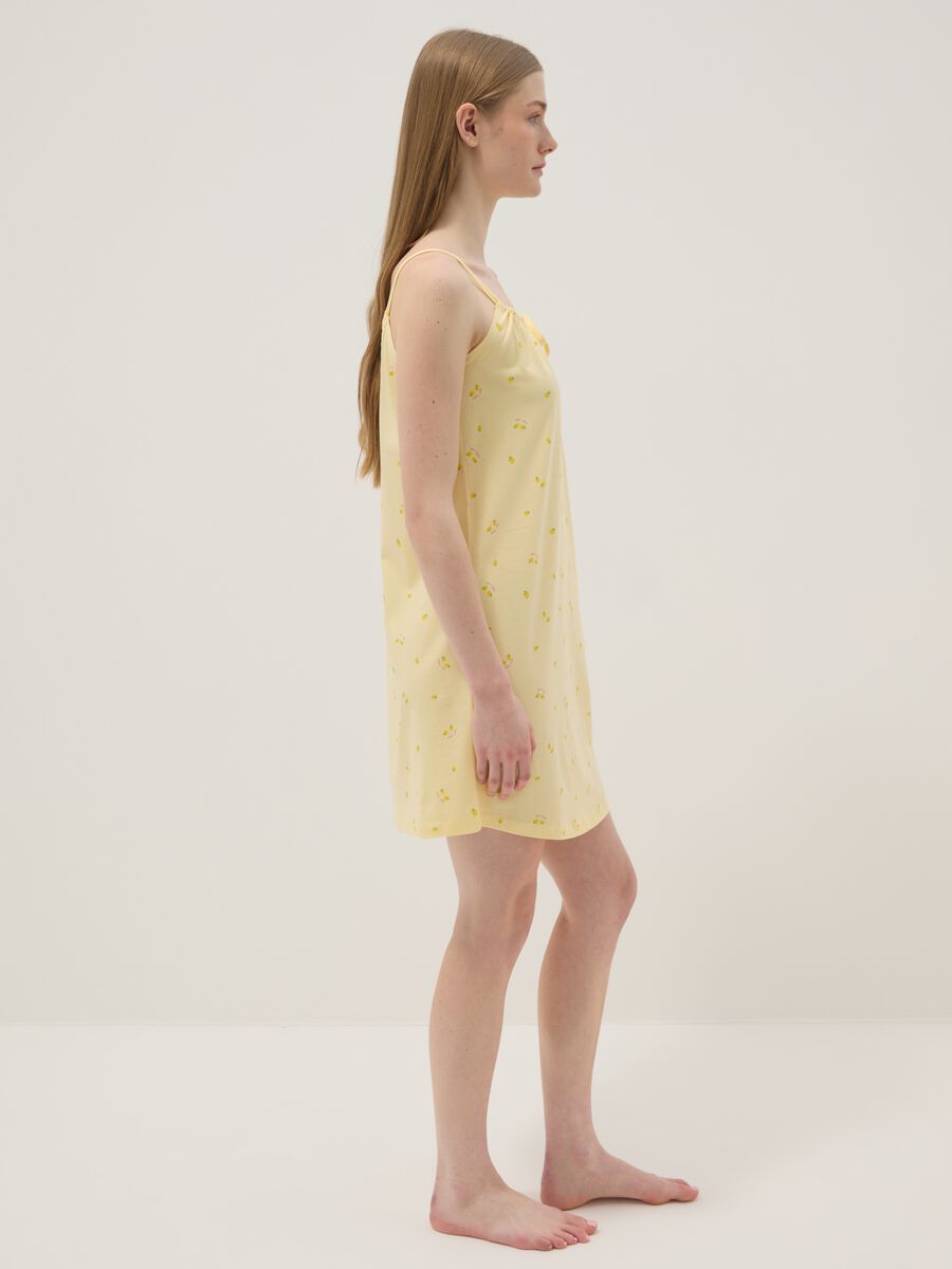 Yellow pure cotton nightdress with straps and lemon print_0