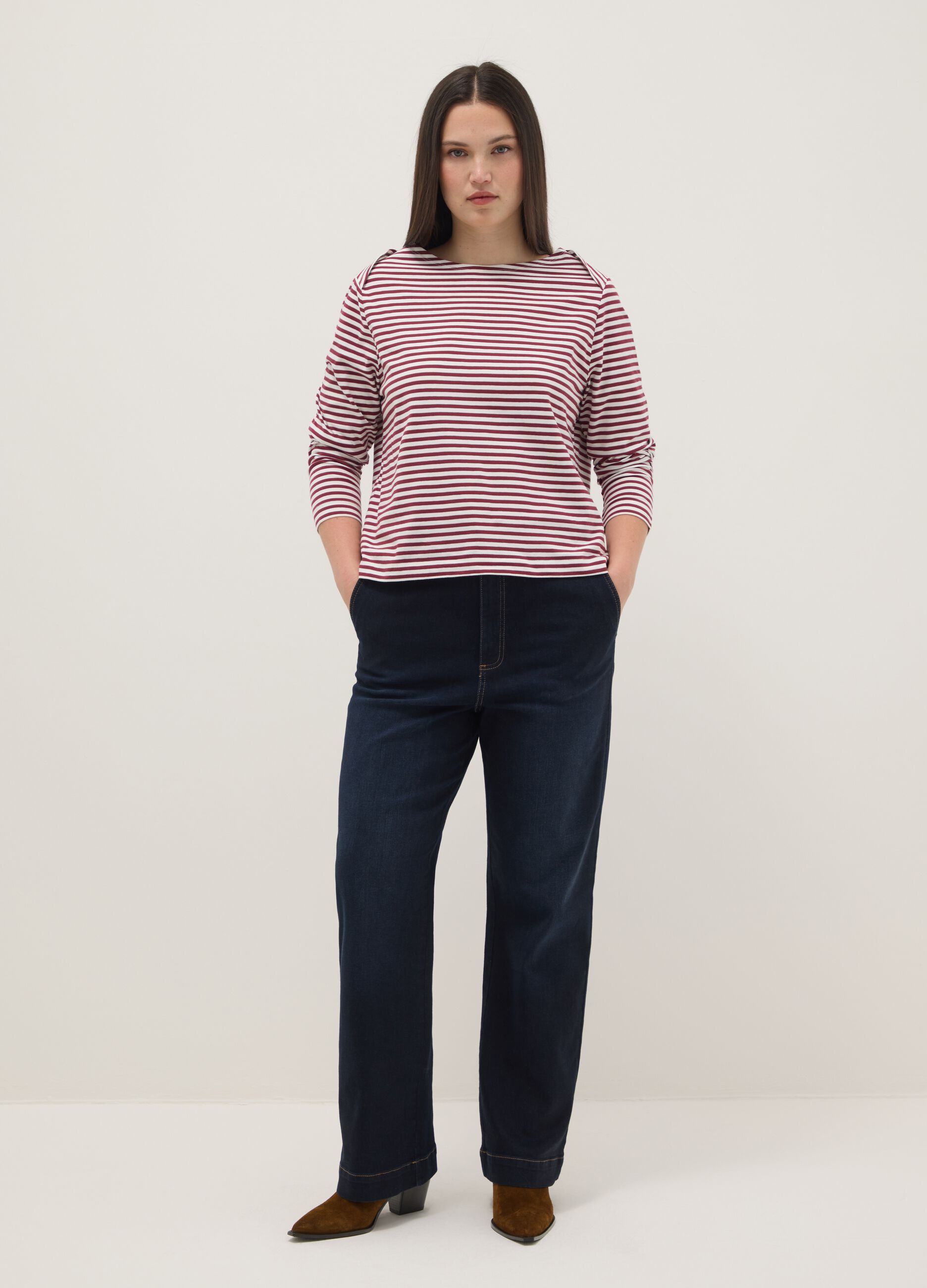 Multicolour striped regular fit stretch cotton top