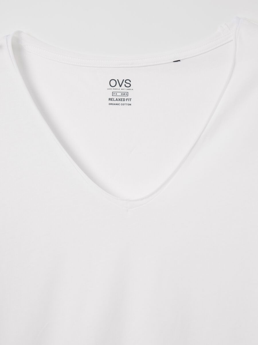 White organic cotton T-shirt with V neck_5