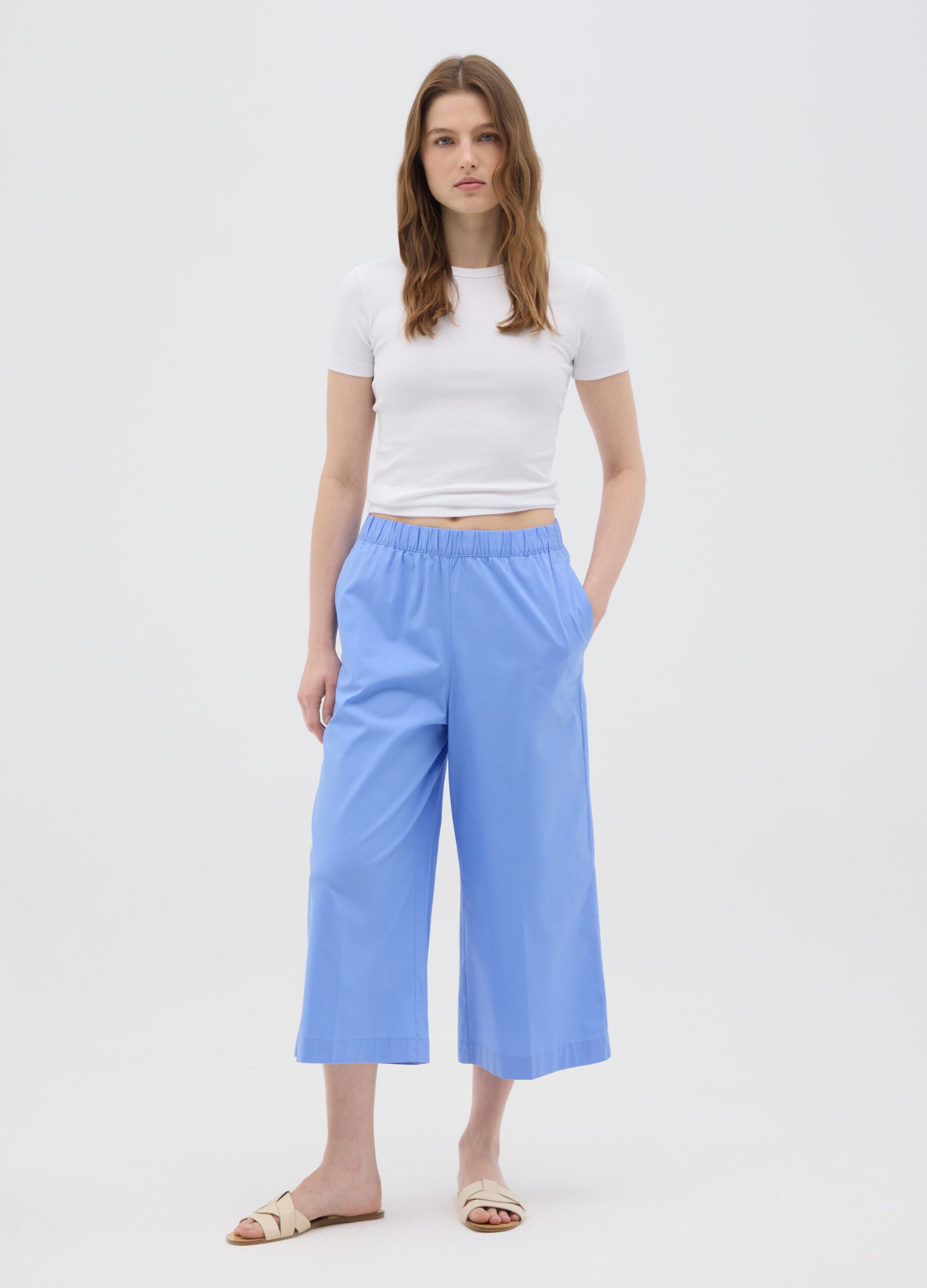 Women's Regular Fit Light Blue Culotte Trousers