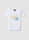 White pure cotton T-shirt with embroidered flowers_0