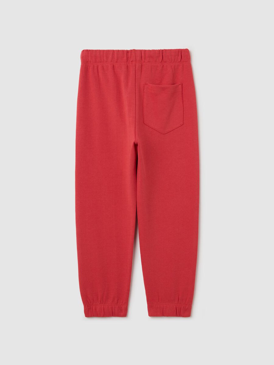Red cotton joggers with drawstring and print_1