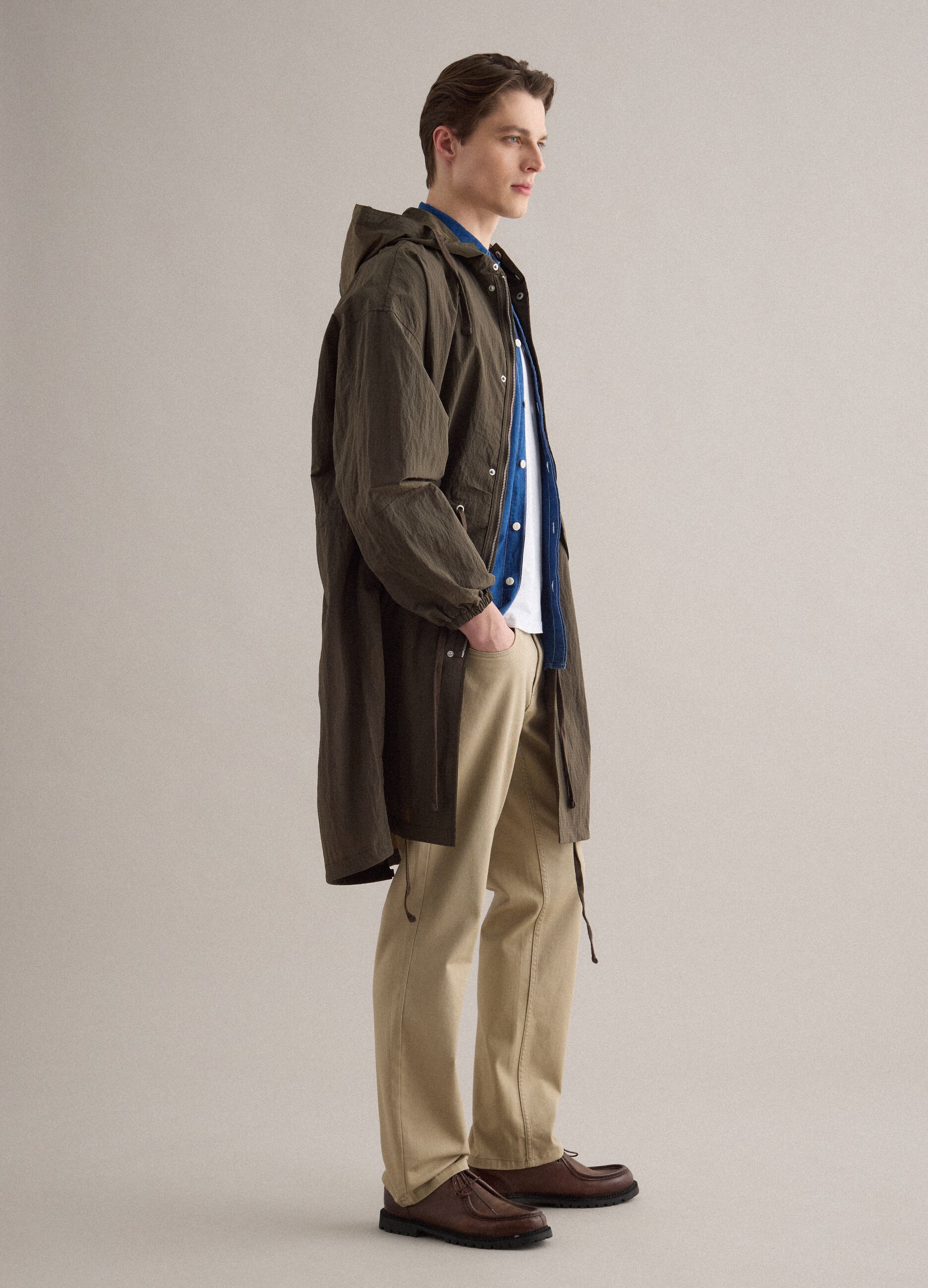 Brown regular fit parka jacket with full zip and hood