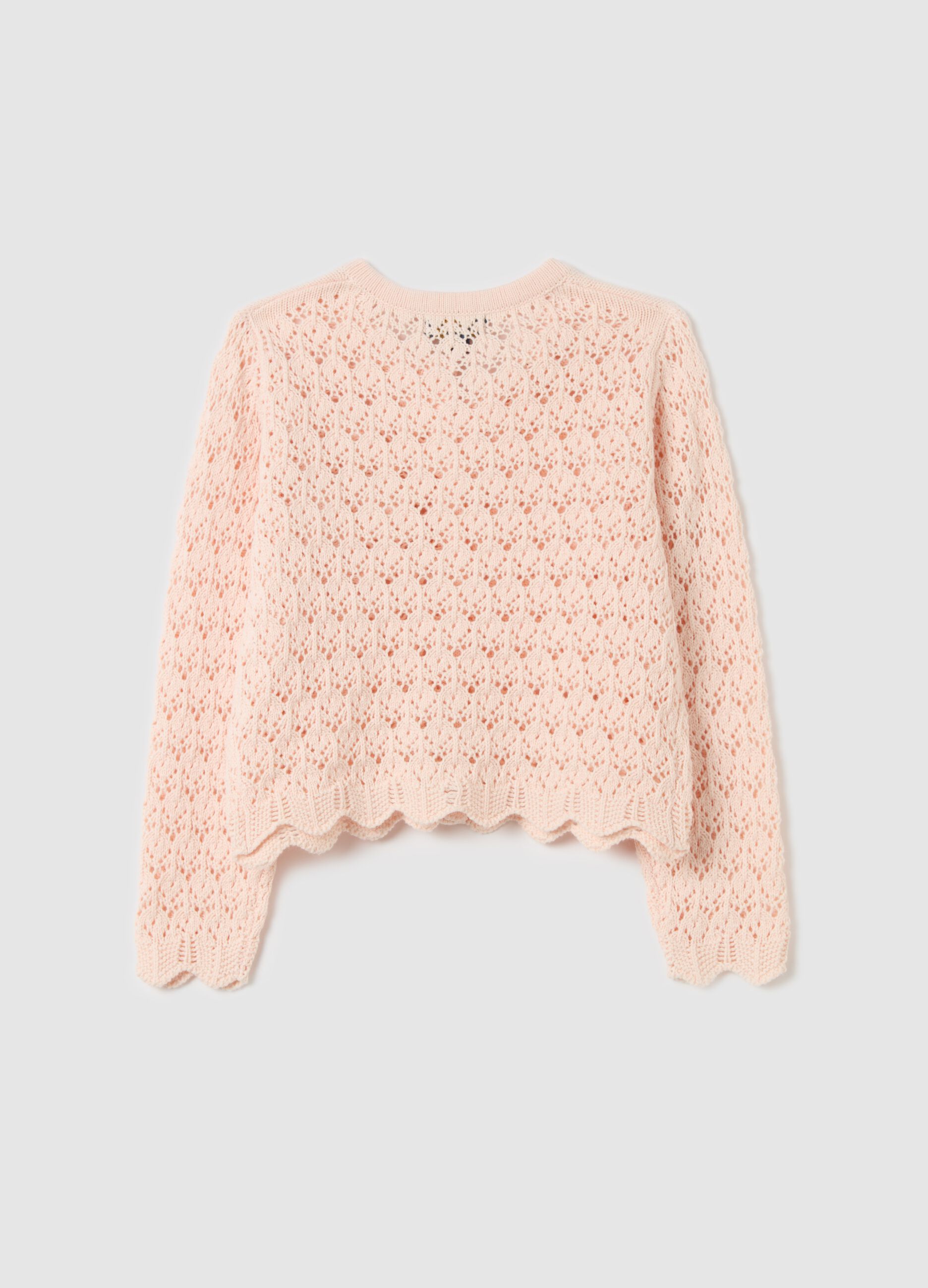 Cardigan with openwork weave and crochet flowers