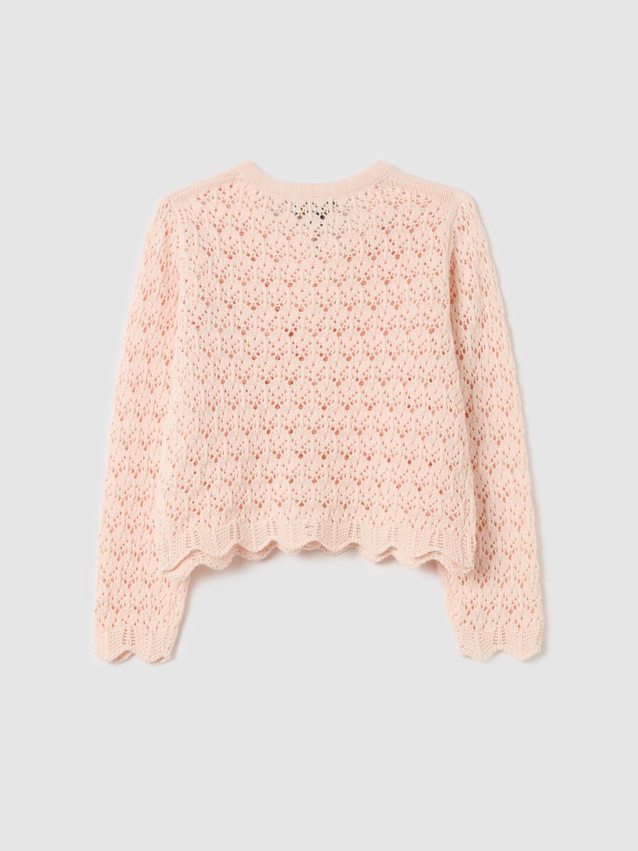 Cardigan with openwork weave and crochet flowers_1