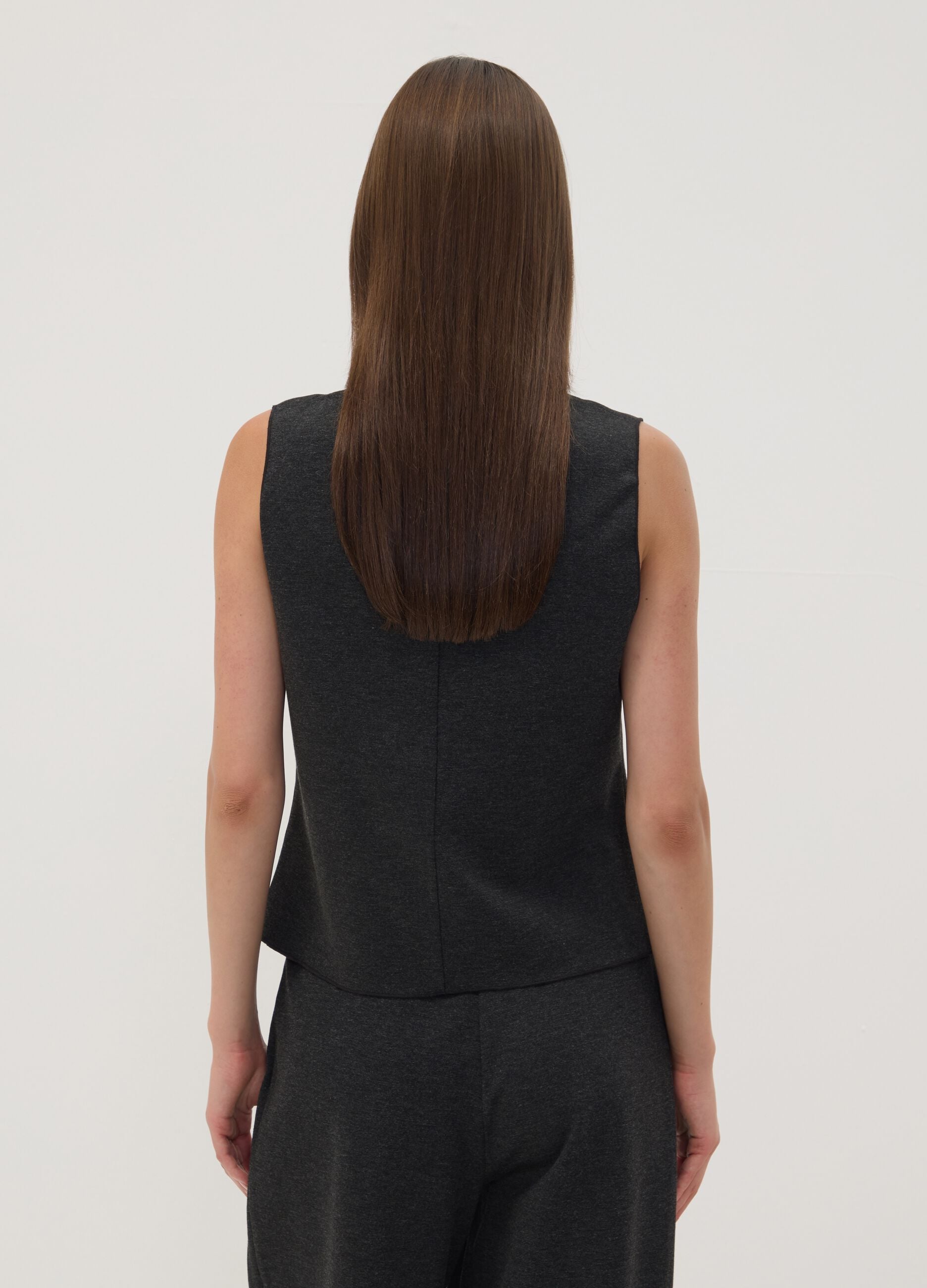 Black Milano stitch waistcoat in stretch viscose, regular fit