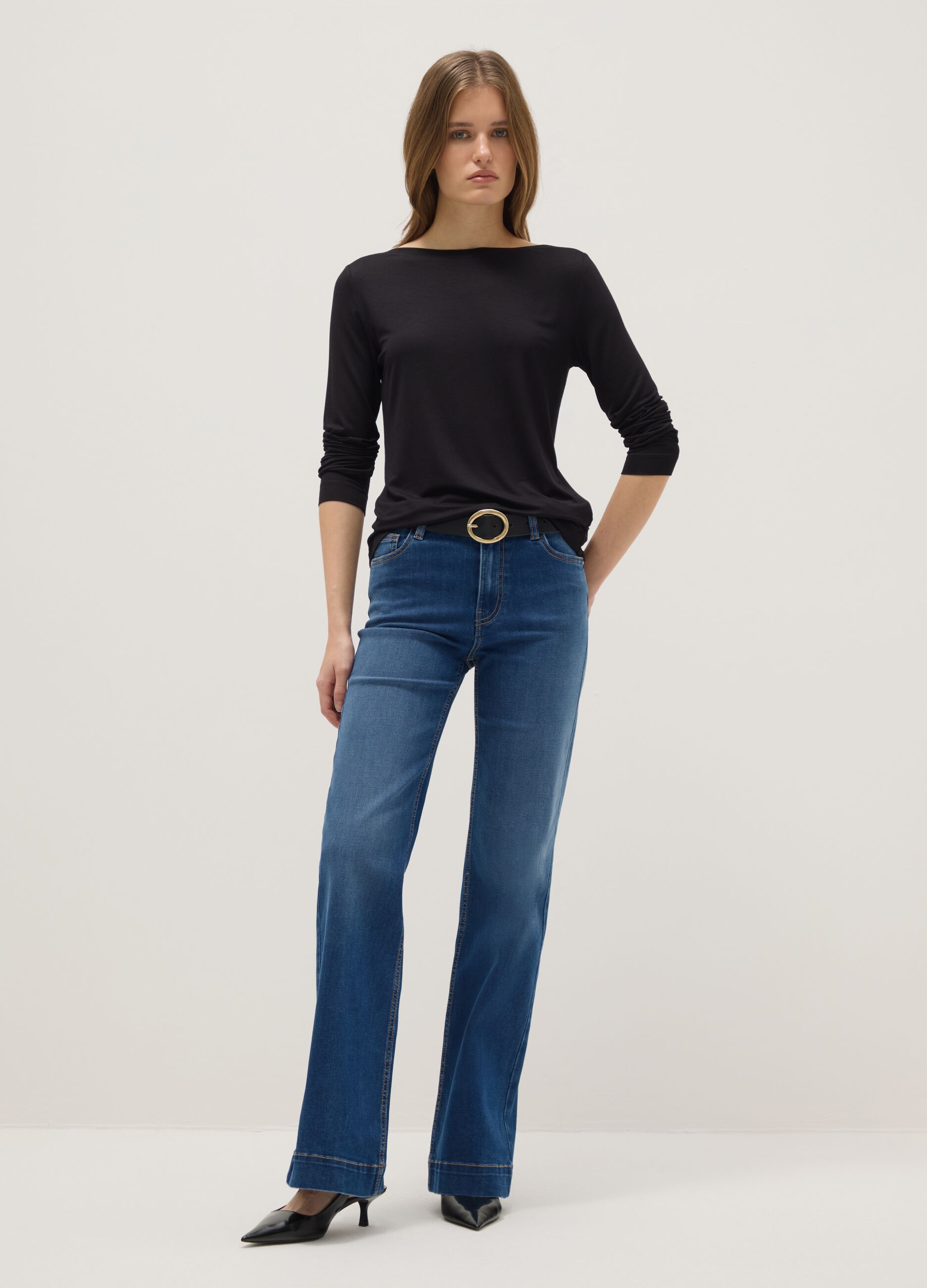 Blue denim bootcut jeans