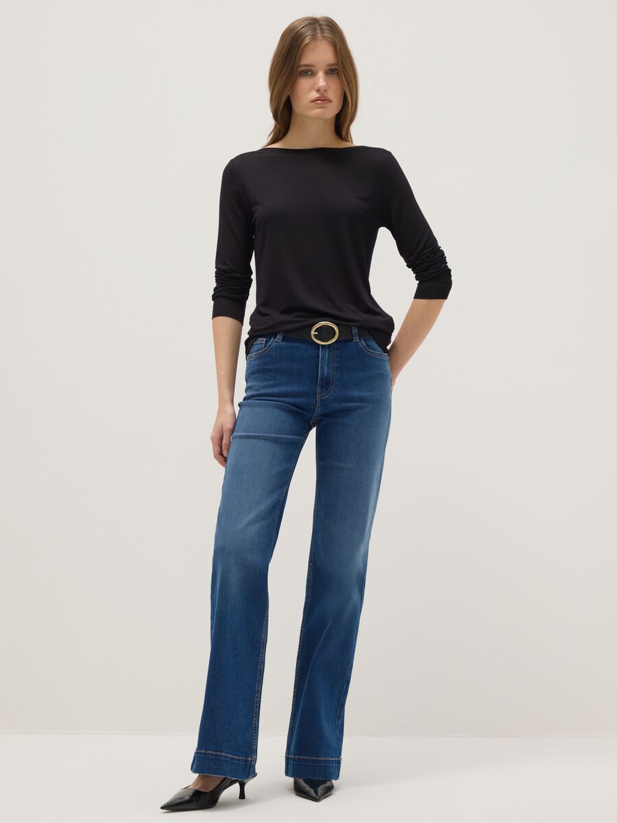 Blue denim bootcut jeans_0