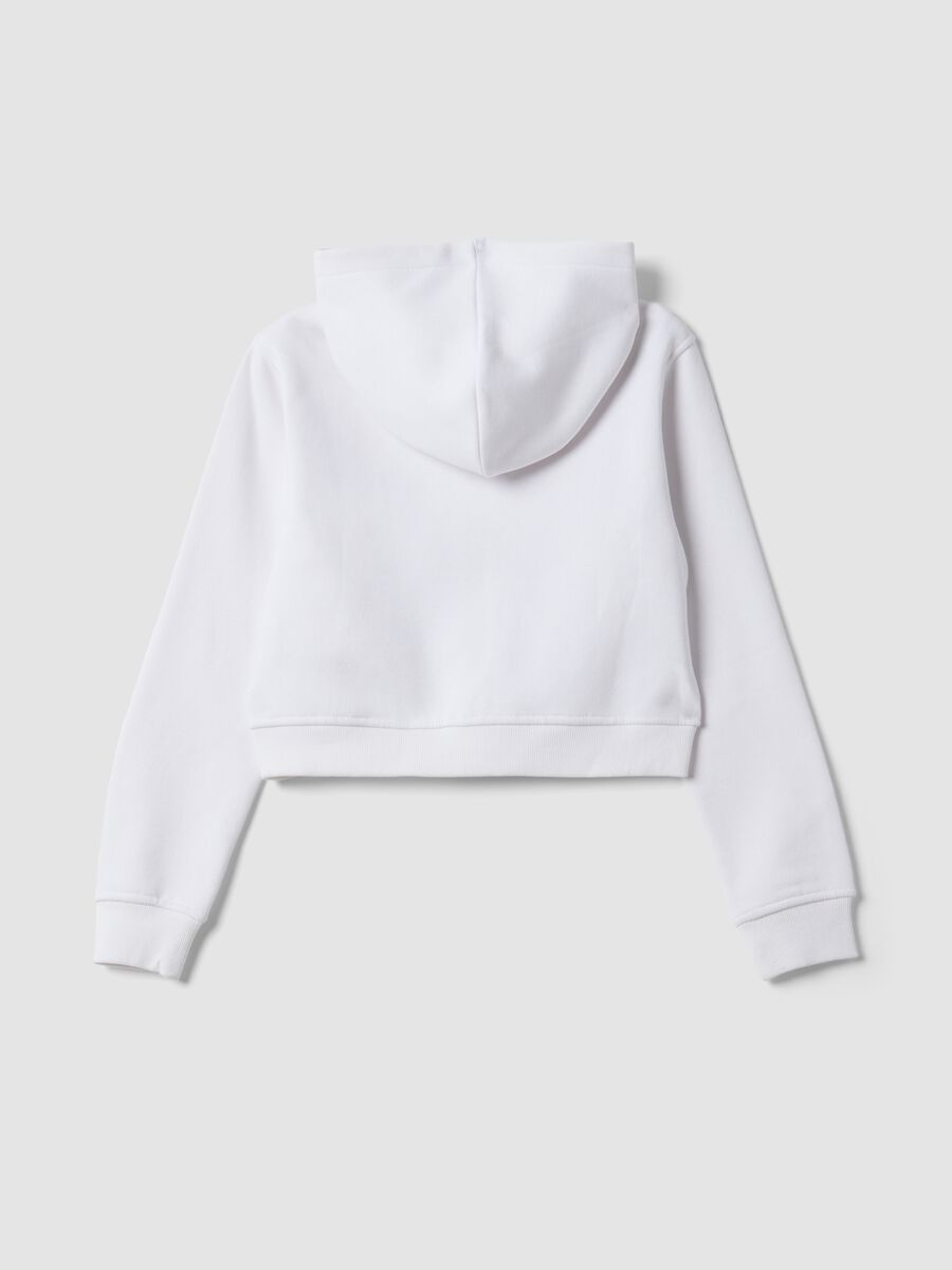 White hooded zip-up sweatshirt in cotton blend for girls, regular fit_4