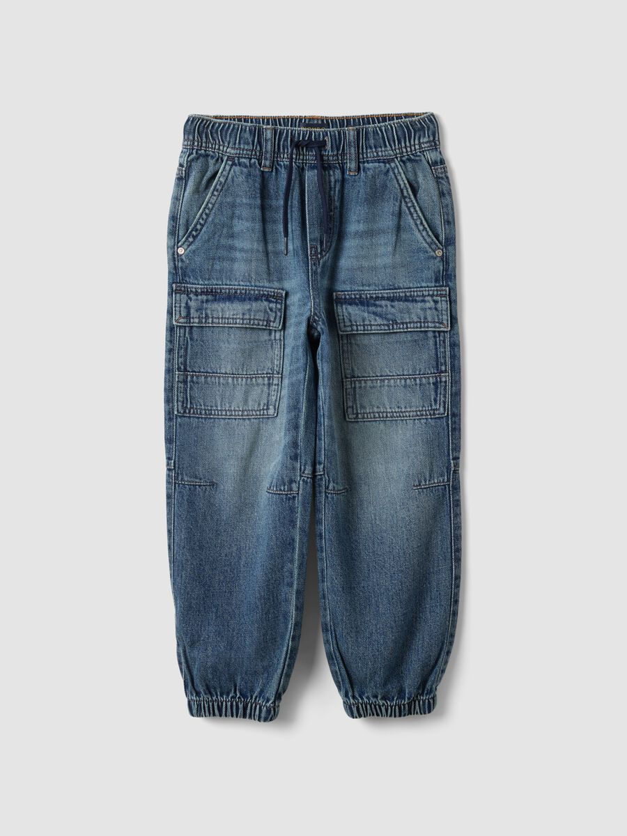 Jogger denim blu in misto cotone e viscosa relaxed fit per bambino_3