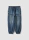 Blue denim joggers in cotton and viscose blend, relaxed fit for boys_3