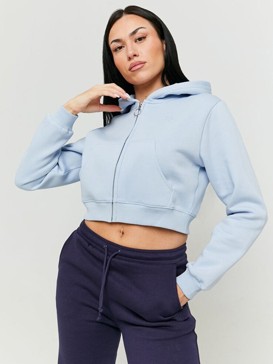 Women's Blue Cropped Cotton Blend Sweatshirt_0