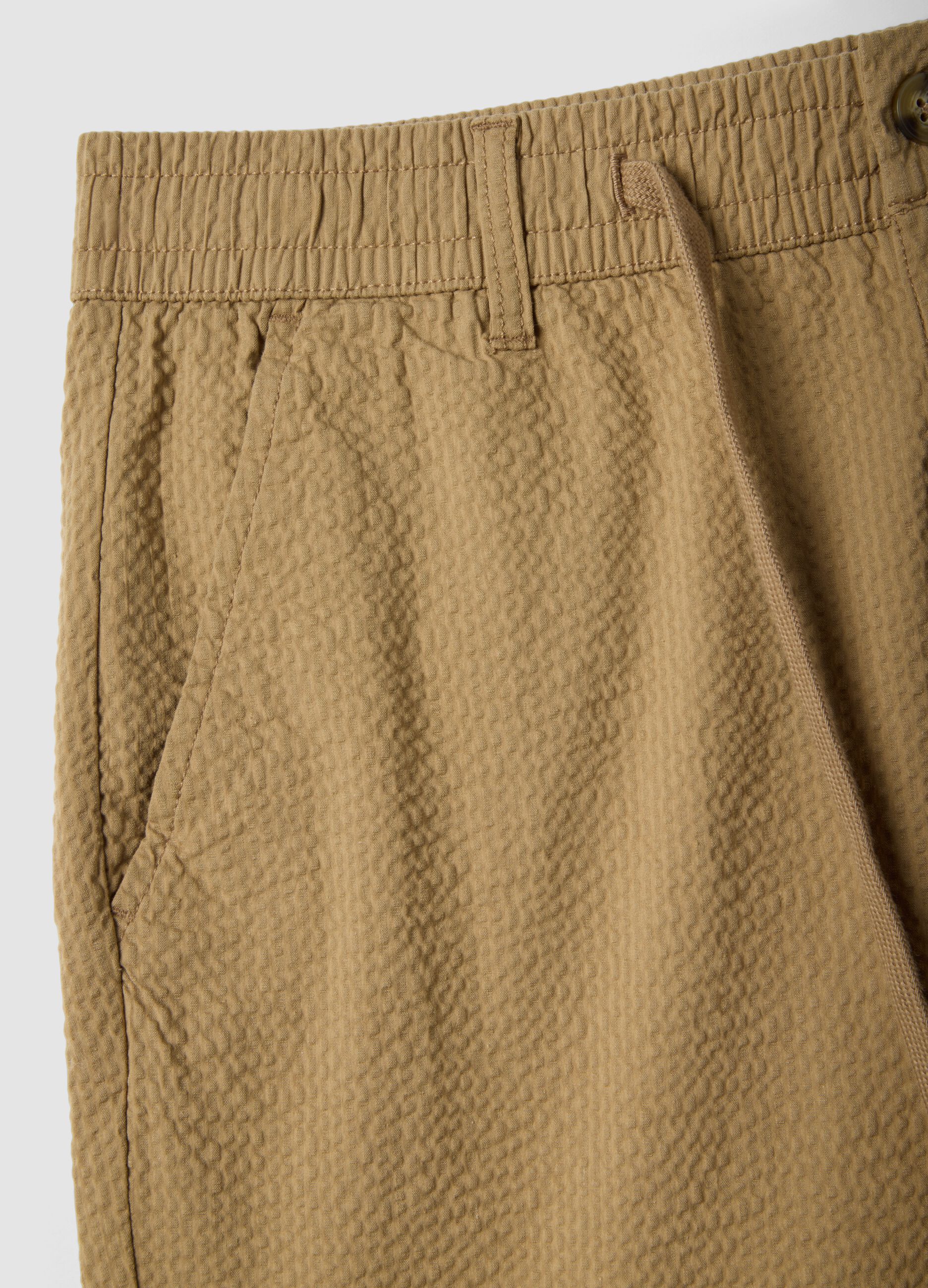 Beige stretch cotton chino shorts, regular fit