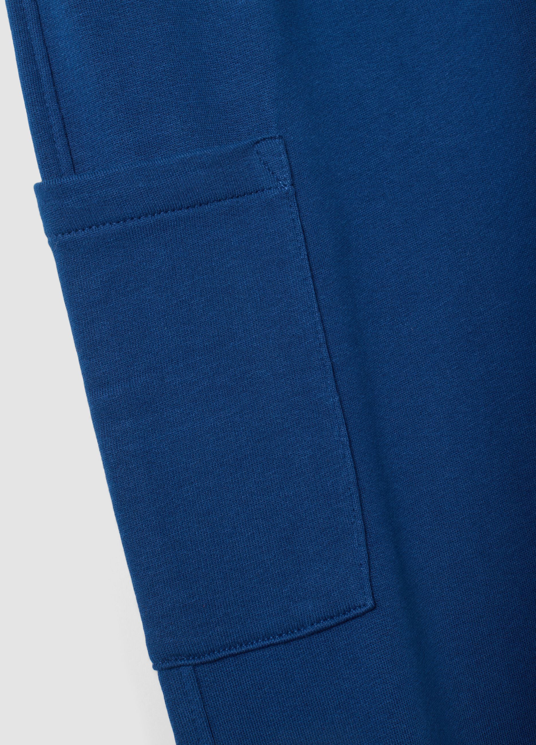 Pantaloni jogger blu in puro cotone con tasche cargo relaxed fit