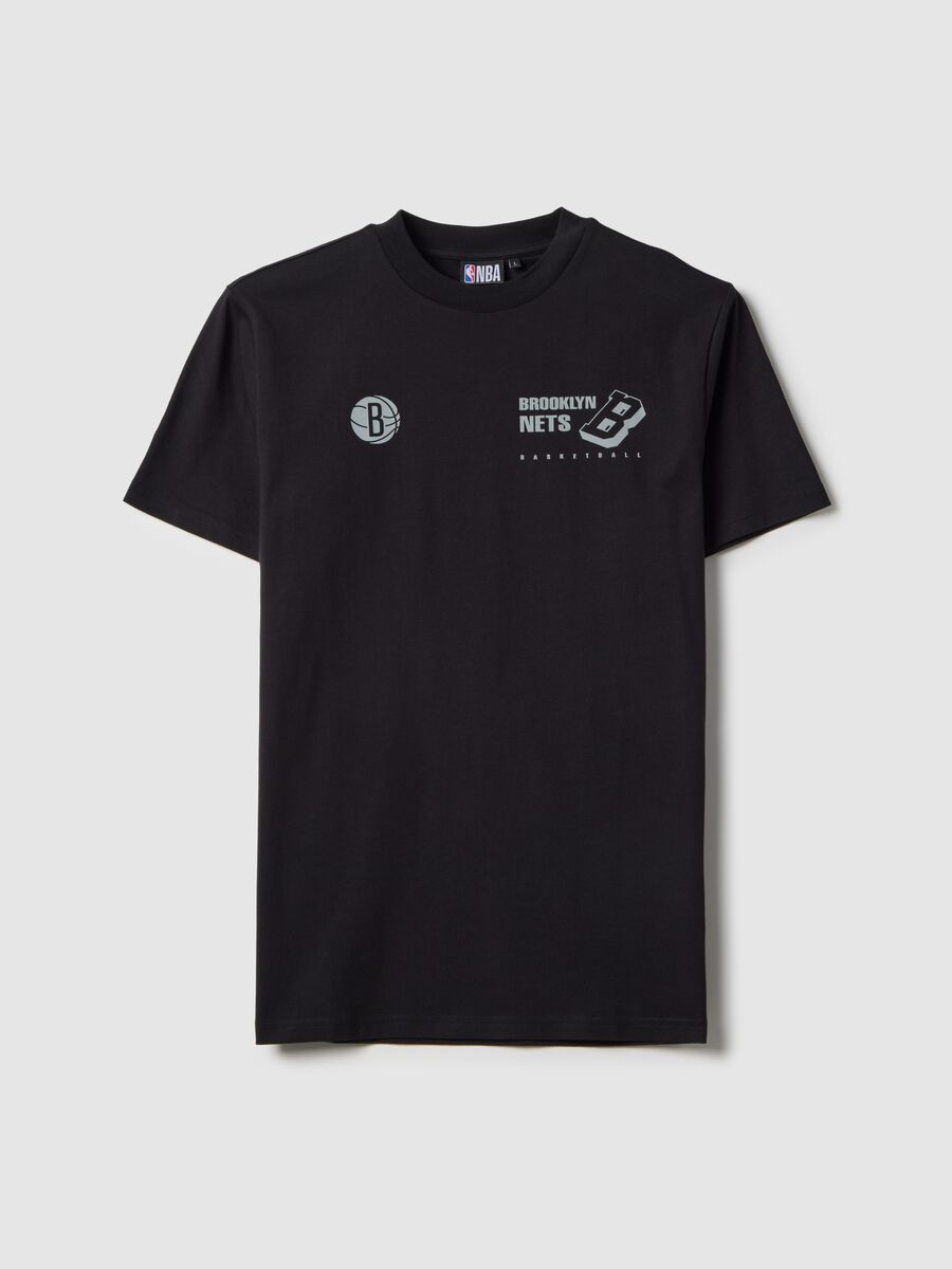Black pure cotton regular fit T-shirt with Brooklyn Nets print_4