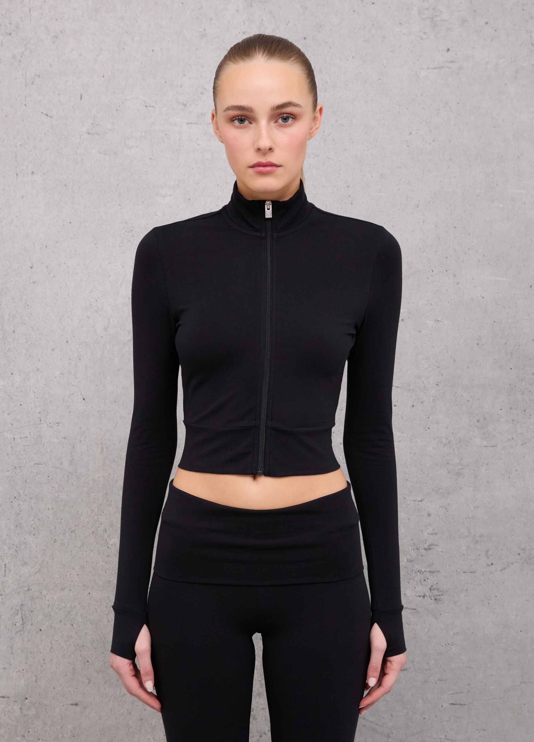 Crop Jersey Full-zip Black
